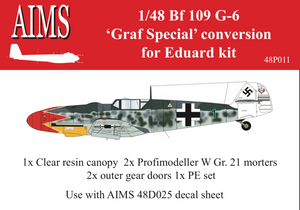 AIMSP48011 Aims 1/48 Messerschmitt Bf-109G-6 'Graf Special' (Eduard kits) - includes replacement canopy, small photo etch frame, outer gear doors and 2x W.Gr 21 rockets