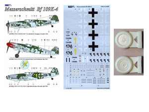 AMLD48009 AML 1/48 Messerschmitt Bf-109K-4 (3) White 1 9/JG 77 Lt Abendroth 1944; Black 4 JG 52 Red nose Tulip 1945; Yellow 1/176 11/JG3 Uffz Martin Deskau 1945. All in variations of RLM 81/83/76. Inc resin wheels