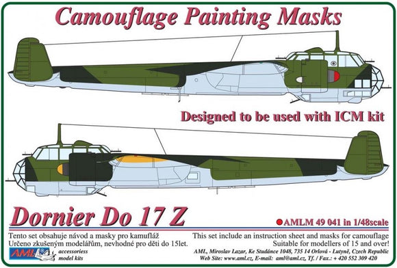 AMLM49041 AML 1/48 Dornier Do-17Z camouflage pattern paint mask (ICM kits)[ Do-17Z-2 Do-17Z-7 Do-17Z-10]