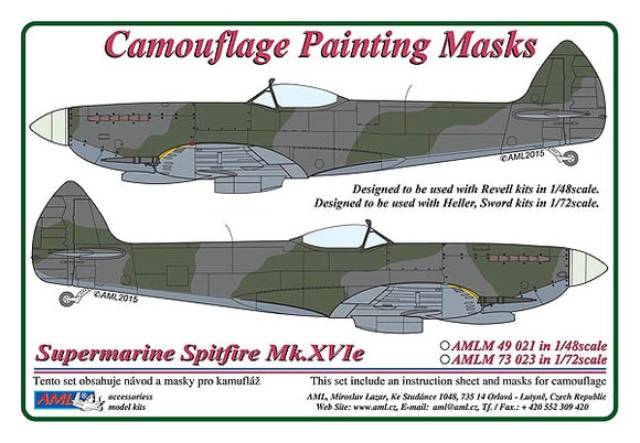 AMLM73023 AML 1/72 Supermarine Spitfire Mk.XVIe camouflage pattern paint mask (Heller and Sword kits)