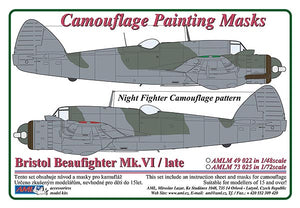 AMLM73025 AML 1/72 Bristol Beaufighter Mk.VI / late - Night Fighter camouflage pattern paint mask (Hasegawa and Hobby 2000 kits)