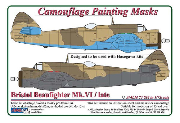 AMLM73028 AML 1/72 Bristol Beaufighter Mk.VI / Africa camouflage pattern paint mask (Hasegawa kits)