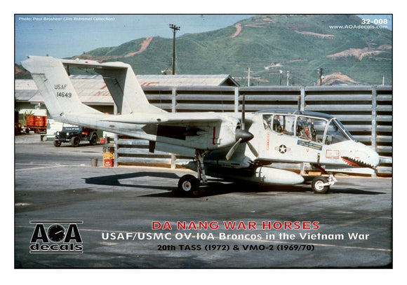 AOA32008 AOA Decals 1/32 USAF & USMC North-American/Rockwell OV-10A Broncos (Vietnam). This small 1/32 decal sheet includes two Marine VMO-2 aircraft, one from 1969 and the other from 1970