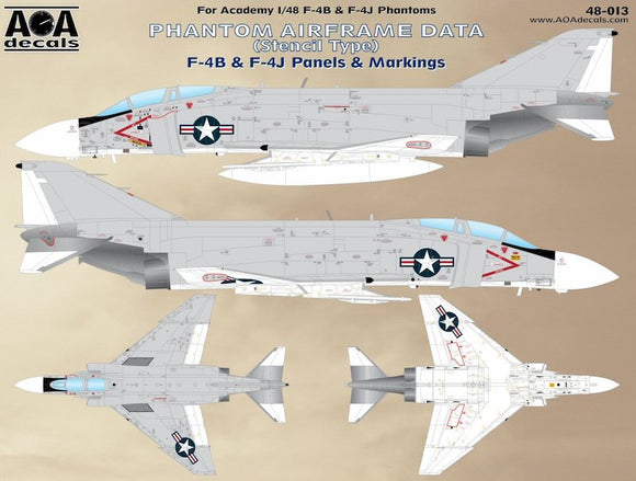 AOA48013 AOA Declas 1/48 McDonnell PHANTOM AIRFRAME DATA (Stencil Type) F-4B & F-4J Panels & Markings (Academy)