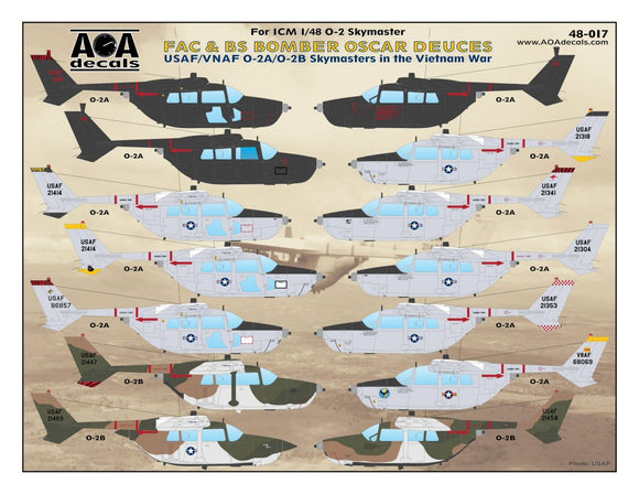 AOA48017 AOA Decals 1/48 FAC & BS BOMBER OSCAR DEUCES USAF/VNAF O-2A/O-2B Skymasters in the Vietnam War.