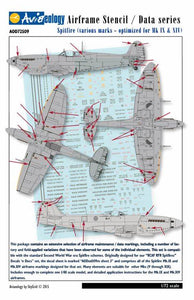 AOD72S09 Aviaology 1/72 Supermarine Spitfire Airframe stencil/ data -optimized for Mk.IX & XIV