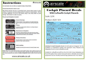 AS24SCH Airscale 1/24 WWII Luftwaffe/German Cockpit Placards