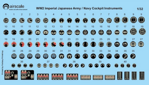 AS32JPN Airscale 1/32 WWII Japanese Cockpit Instrument Decals Full colour cockpit instrumentation representing key flight instruments found in Imperial Japanese Army and Navy Aircraft