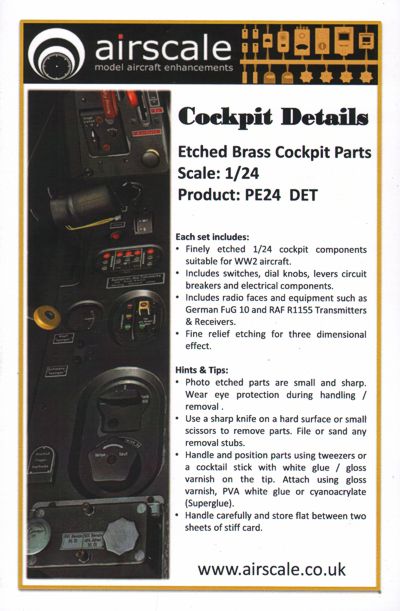 ASPE24DET Airscale 1/24 Cockpit Details. German, RAF, and US components but suitable for most aircraft from any country • Radio faces and equipment