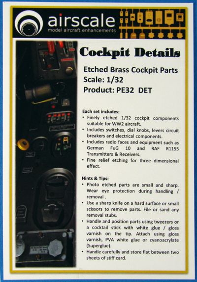 ASPE32DET Airscale 1/32 Cockpit Details. German, RAF, and US components but suitable for most aircraft from any country • Radio faces and equipment including German FuG 10 and RAF R1155 Transmitters & Receivers
