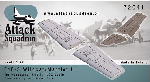 ASQ72041 Attack Squadron 1/72 F4F-3 Wildcat/Martlet III Wings with dropped flaps (Hasegawa)