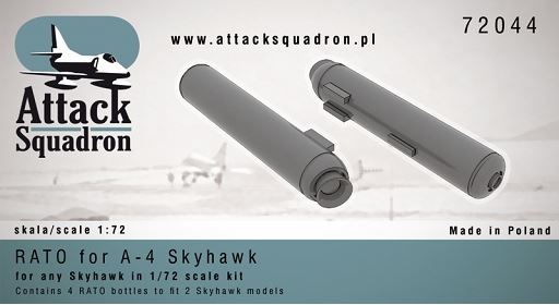 ASQ72044 Attack Squadron 1/72 RATO for A-4 Skyhawk (4 pcs) Rocket Assisted Take Off for any 1/72 scale A-4 Skyhawk kit, set for two aircraft.