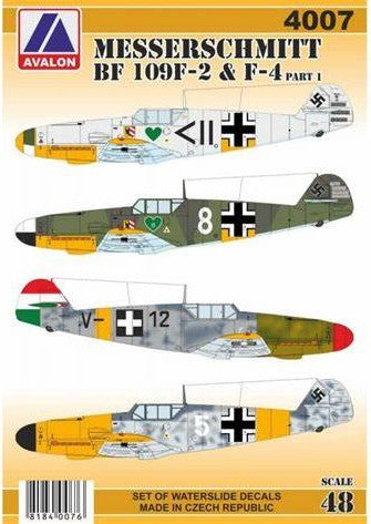 AVD4007 Avalon 1/48 Messerschmitt Bf-109F-2/4, Pt.1 (8 camouflage schemes)