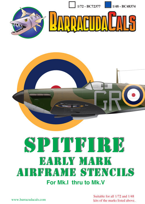 Barracuda Studios BC-48374 1/48 Supermarine Spitfire Early Mk Airframe Stencils