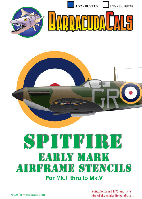 Barracuda Studios BC-72377 1/72 Supermarine Spitfire Early Mark Airframe Stencils