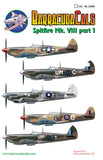 BC32008 Barracuda Studios 1/32 Supermarine Spitfire Mk.VIII - Part 1 This sheet contains markings for 6 different Spitfires operated by different air forces in 23 theatres. Includes stencil data .