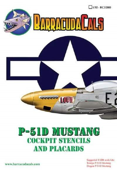 BC32010 Barracuda Studios 1/32 P-51D Mustang cockpit stencils and placards