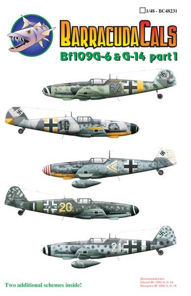 BC48231Barracuda Studios 1/48 Messerschmitt Bf-109G-6 and G-14 Part 1 This sheet features 7 interesting Gustavs with a wide array of colors and markings. Thoroughly researched by Anders Hjortsberg,