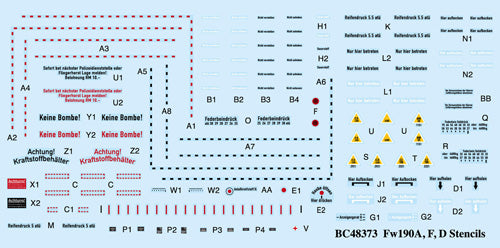 BC48373 Barracuda Studios 1/48 Focke-Wulf Fw-190A, Fw-190F, Fw-190D Airframe stencils.