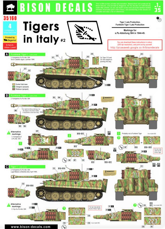 BD35160 Bison Decals 1/35 Tigers In Italy