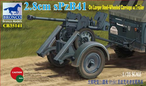 CB35141 Bronco Models 1/35 2.8cm sPzB41 on larger steel-wheeled carriage with trailer
