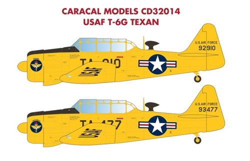 CD32014 Caracal Models 1/32 USAF North-American T-6G Texan. Provides accurate and complete markings for the most common USAF Air Training Command scheme used in the post-war period.