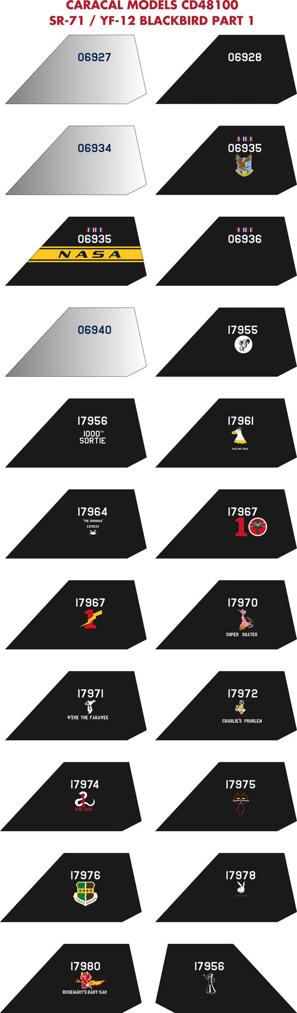 CD48100 1/48 Re-released! Lockheed SR-71 / A-12 / YF-12 Blackbird : Part 1 : Our new SR-71 series is finally here! The first sheet in the series covers the earlier part of SR-71 operations, as well as YF-12, A-12 and M-21.