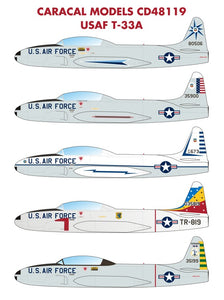 CD48119 Caracal Models 1/48 USAF Lockheed T-33A Shooting Star.markings for T-33 Shooting Stars flown by USAF units