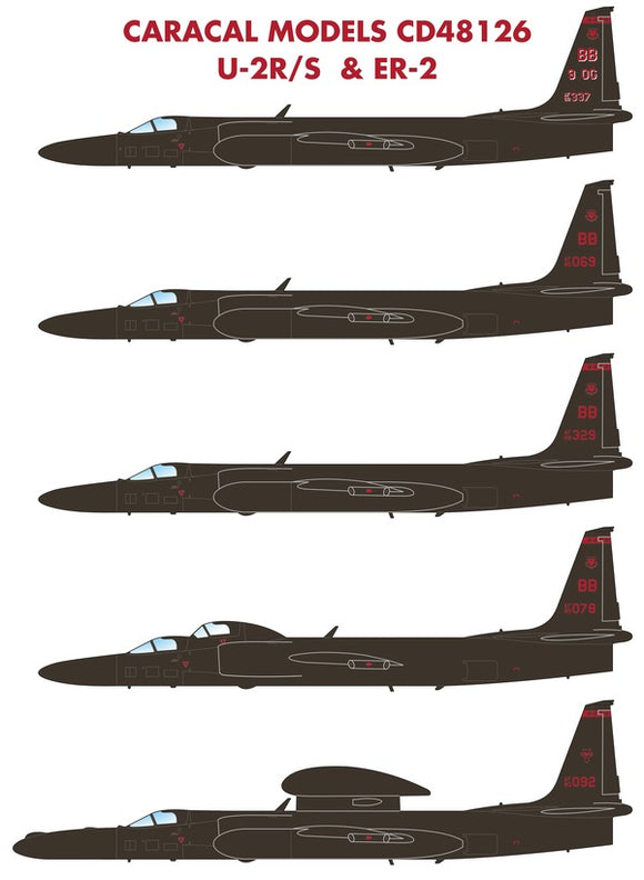 CD48126 1/48 Re-released! Lockheed U-2R/S & ER-2. Our second sheet for the U-2 features 11 different markings options for the later, longer-fuselage derivatives.
