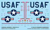 CD48134 Caracal Decals 1/48 Lockheed F-94A/B Starfire Multiple USAF marking options for F-94A/B early jet fighters. (Hobbycraft)