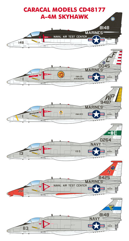 CD48177 Caracal Models 1/48 Douglas A-4M Skyhawk: Our first US Navy/Marines A-4 sheet, with markings for both operational and test & evaluation units.