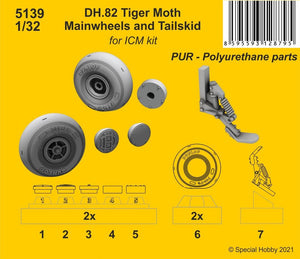 CMK5139 CMK/Czech Master Kits 1/32 de Havilland DH.82 Tiger Moth Mainwheels and Tailskid (ICM kits)