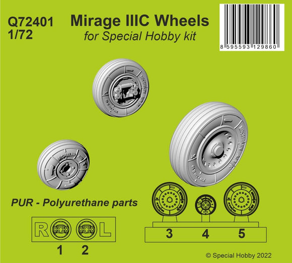 CMK/Czech Master Kits CMQ72401 1/72 Dassault Mirage IIICR Wheels Resin cast undercarriage wheels with more details directly replace those from the new