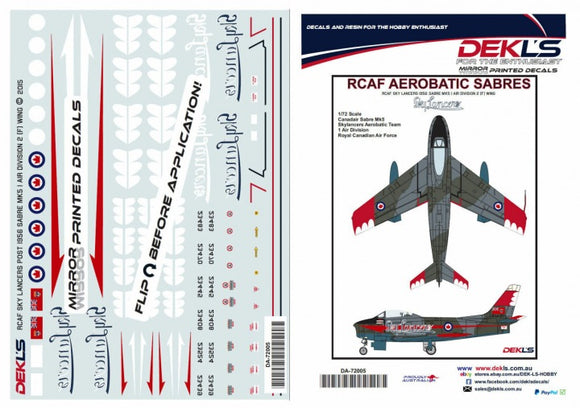 DA72005 ,DEKL'S 1/72 RCAF Aerobatic Sabres Sky Lancers Aerobatic Team Post 1956