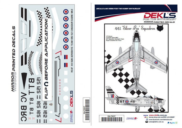 DA72017 DEKL'S 1/72 RCAF Canadair Sabre Mk 2 441 Squadron Aerobatic Team