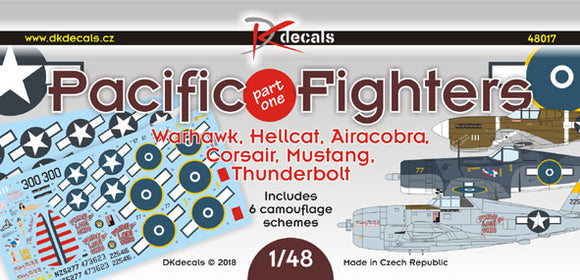 DKD48017 DK Decals 1/48 Pacific Fighters Pt.1: Warhawk, Hellcat, Airacobra, Corsair, Mustang, Thunderbolt