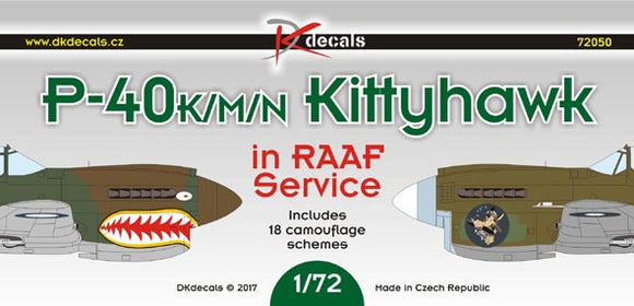 DKD72050 DK Decals 1/72 Curtiss P-40K/P-40N/P-40N Kittyhawk in RAAF Service (Includes 18 camouflage schemes)