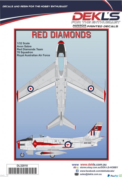 DL32010 DEKL'S 1/32 Australian Sabre Red Diamonds Avon Sabre