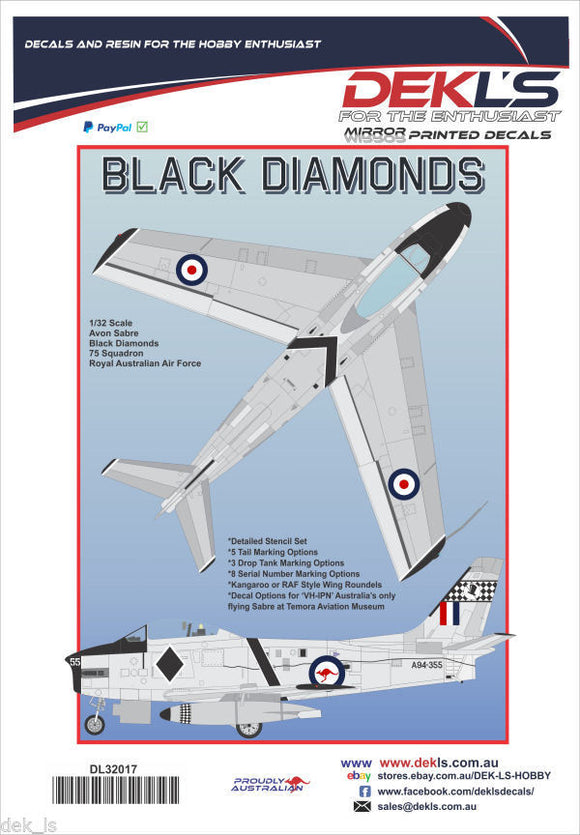 DL32017 DEKL'S 1/32 Australian Sabre Black Diamonds Avon Sabre