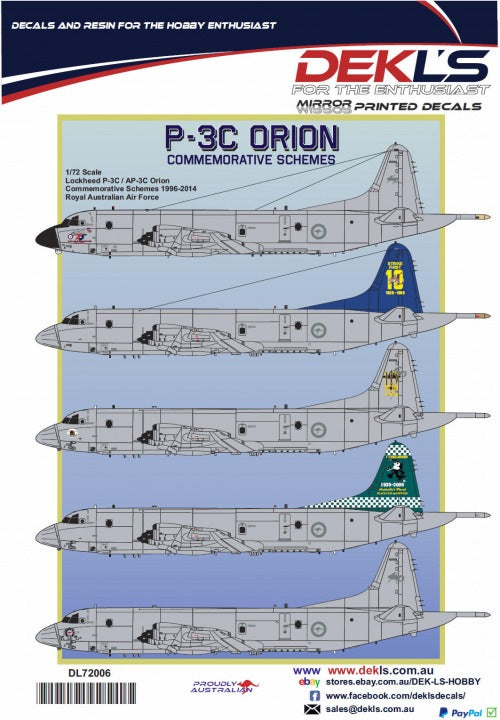 DL72006 DEKL'S 1/72 P-3C Orion Commemorative Schemes