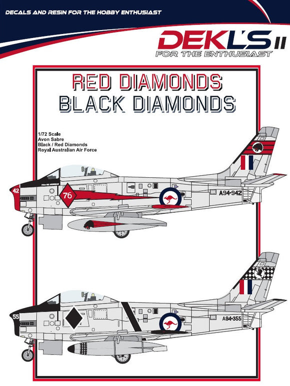 DL72008 DEKL'S 1/72 Avon Sabre BLACK DIAMONDS & RED DIAMONDS