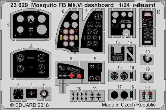 ED23029 Eduard 1/24 de Havilland Mosquito FB Mk.VI dashboard 1/24 (Airfix kits)