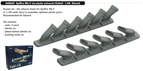 ED648669 Eduard 1/48 Supermarine Spitfire Mk.V six-stacks exhausts fishtail 1/48 (Eduard kits)