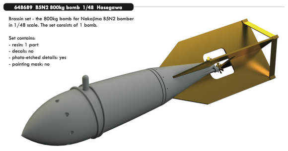 ED648689 Eduard 1/48 Nakajima B5N2 'Kate' 800kg bomb 1/48 (Hasegawa kits)
