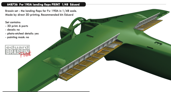 Eduard Brassin ED648736 Focke-Wulf Fw-190A landing flaps 3D printed 1/48 (designed be used with Eduard kits)
