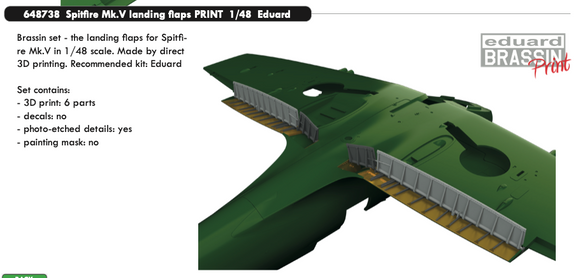 Eduard Brassin ED648738 Supermarine Spitfire Mk.V landing flaps 3D printed 1/48 (designed be used with Eduard kits)