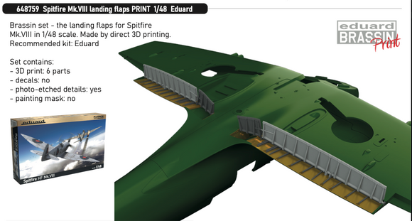 Eduard Brassin ED648759 Supermarine Spitfire Mk.VIII landing flaps 3D PRINTED! 1/48 (designed to be used with Eduard kits)