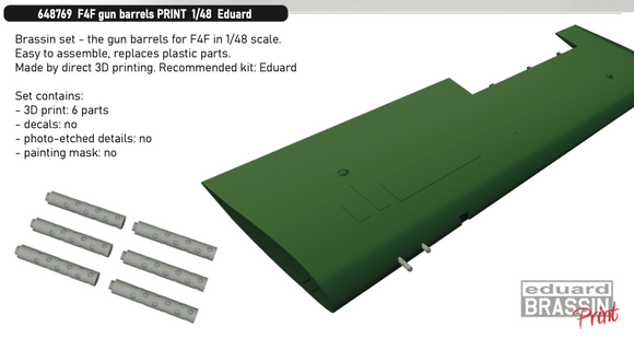 Eduard Brassin ED648769 Grumman F4F-3 Wildcat gun barrels 3D PRINTED 1/48 (designed to be used with Eduard kits)