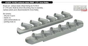 Eduard Brassin ED672279 North-American P-51B/C Mustang exhausts stacks 3D printed 1/72 (designed be used with Arma Hobby kits)