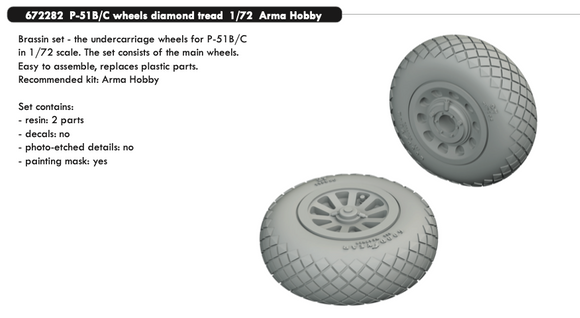 Eduard Brassin ED672282 North-American P-51B/C wheels with weighted tyre effect diamond tread 1/72 (designed be used with Arma Hobby kits)